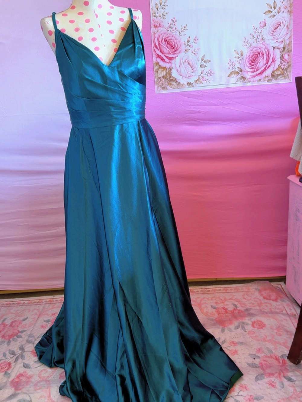 Lindo Noiva Teal Satin Formal Maxi Dress New With Tags